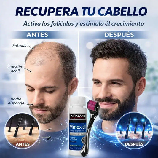 Kit Crecimiento de Barba y Cabello | Minoxidil + Dermaroller
