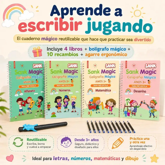kit x 4 libros de caligrafía tinta mágica reutilizable
