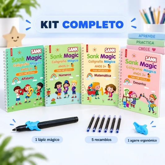 kit x 4 libros de caligrafía tinta mágica reutilizable