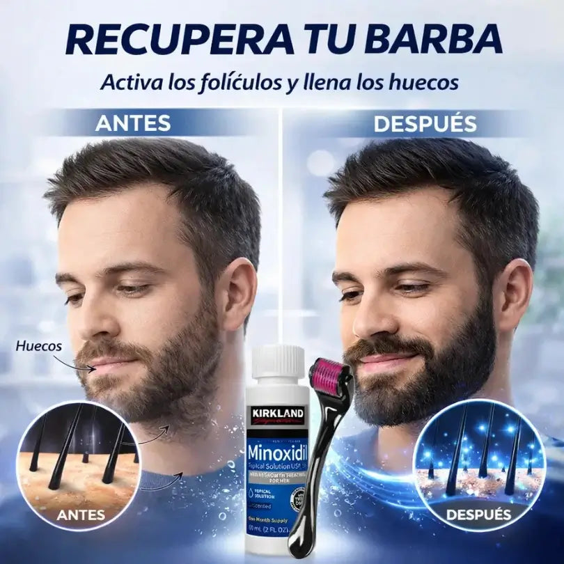 Kit Crecimiento de Barba y Cabello | Minoxidil + Dermaroller