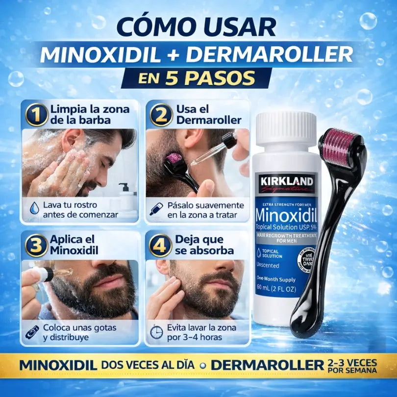 Kit Crecimiento de Barba y Cabello | Minoxidil + Dermaroller