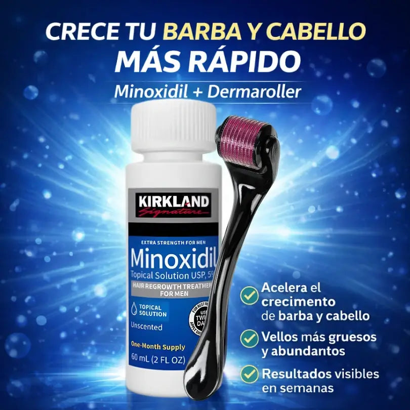 Kit Crecimiento de Barba y Cabello | Minoxidil + Dermaroller